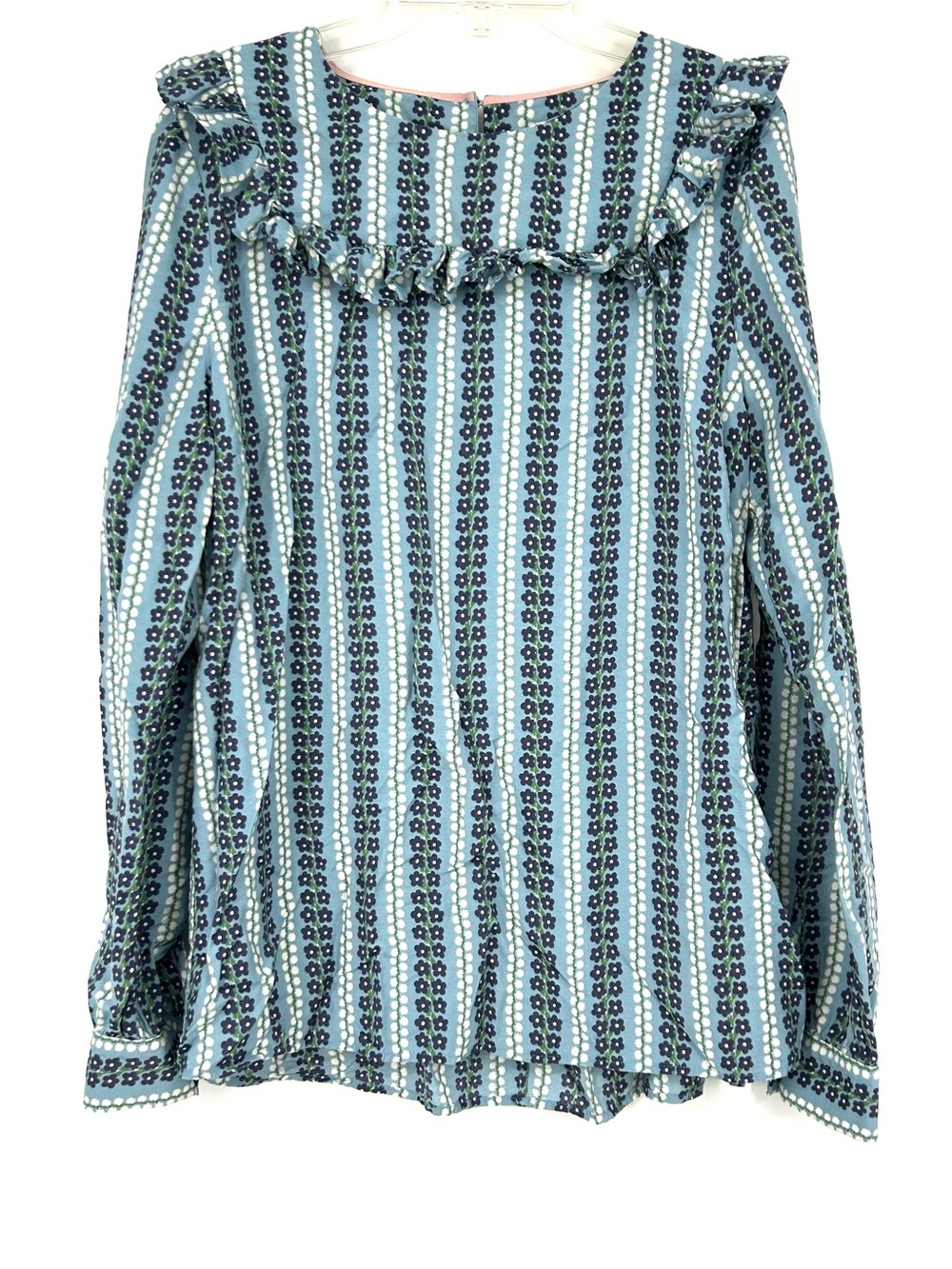 Boden Long Sleeve Bib Blouse Blue Floral